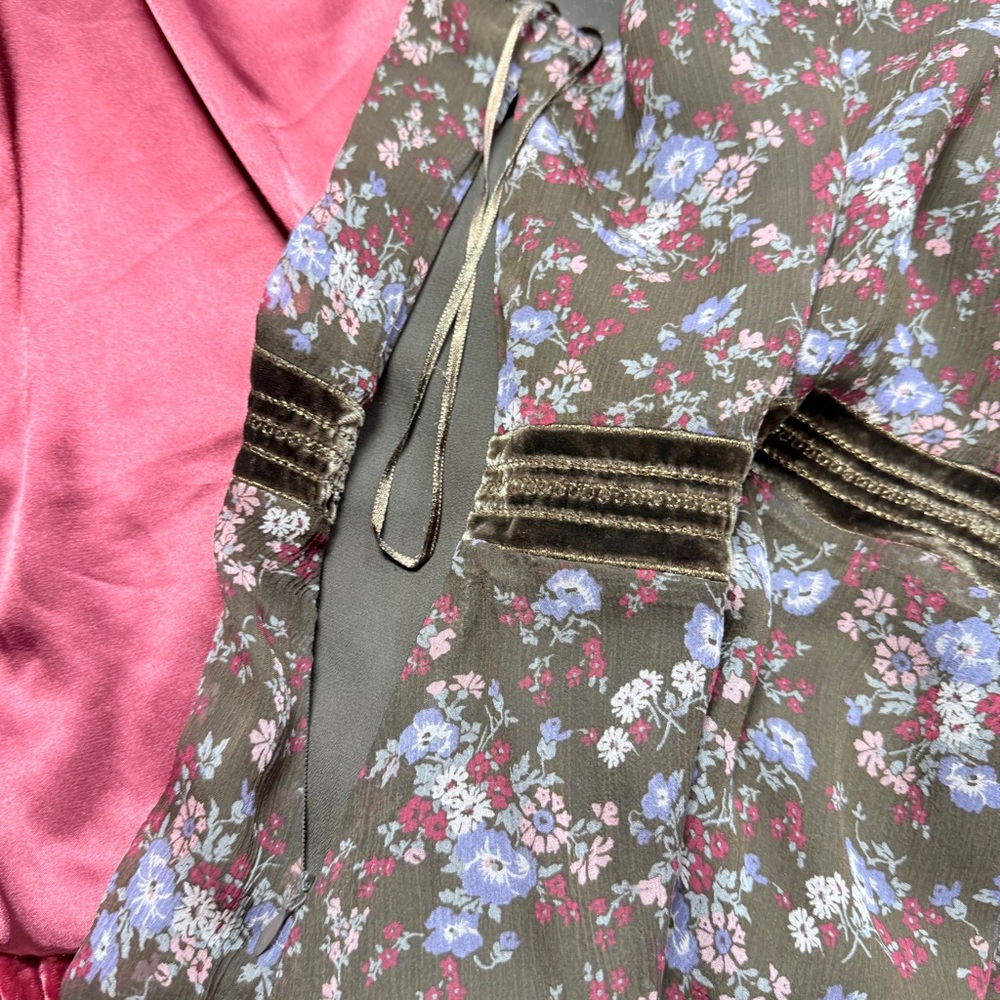 INTUITIONS WINE VELVET JACKET AND BROWN FLORAL TANK CAMISOLE TOP side zipper - Picture 4 of 8